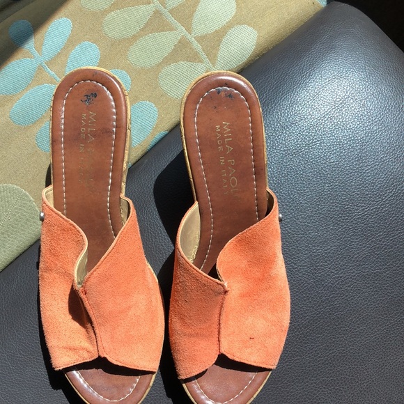 Orange suede cork slide shoes - Picture 4 of 6